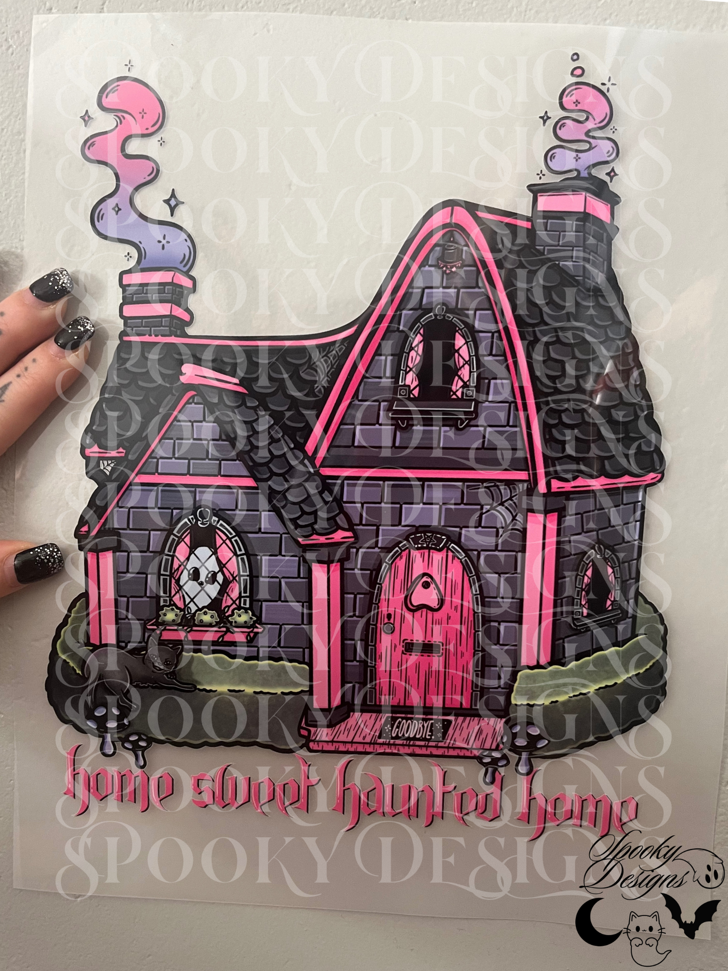 Home Sweet Haunted Home Pink Smoke DTF print