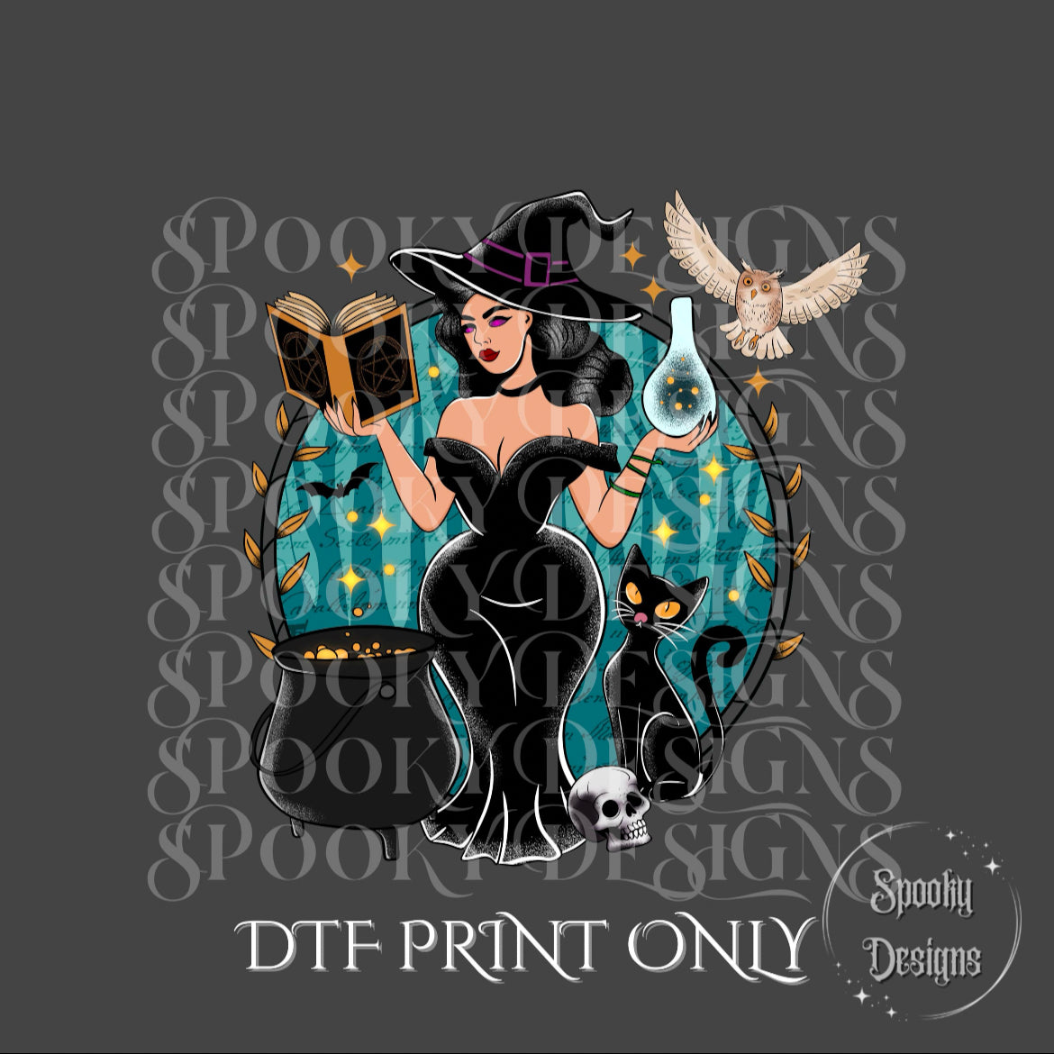 Thick Witch teal DTF print