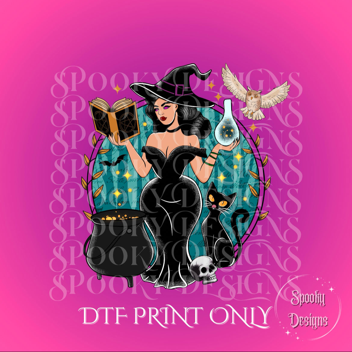 Thick Witch teal DTF print