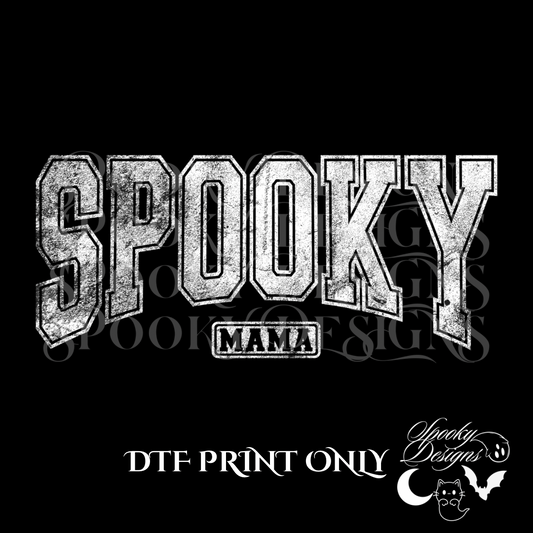 White Distressed Spooky Mama DTF print