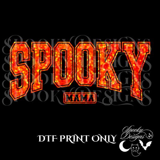 Orange Faux Glitter Effect Spooky Mama DTF print