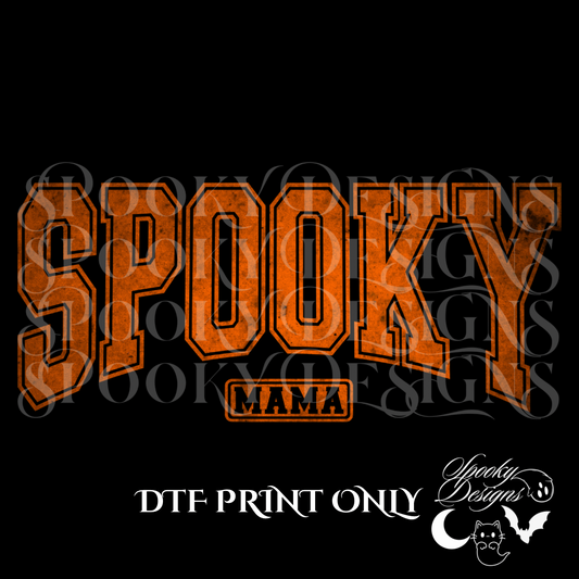 Orange Distressed Spooky Mama DTF print